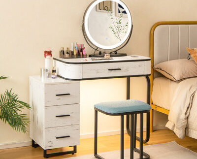 Alivio LED Vanity Table Set with Mirror & Stool