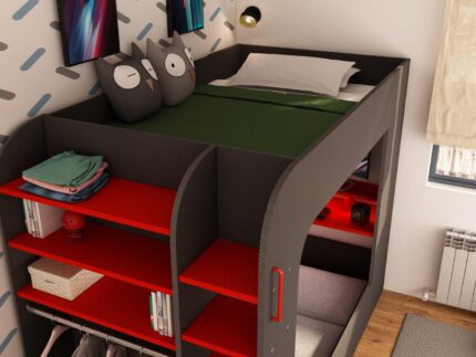 Marshall Kids Wooden Gaming Loft High Sleeper with Futon