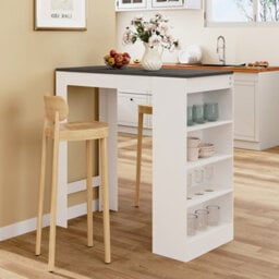 Decortie Swallow Bar Table – Anthracite Grey & White with 4-Tier Storage
