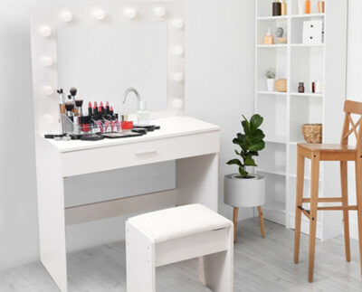 Alivio LED Vanity Table Set with Mirror & Stool
