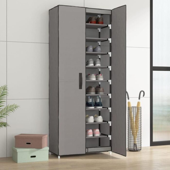 Shoe Cabinet Grey 60x30x166 cm Fabric - Image 3