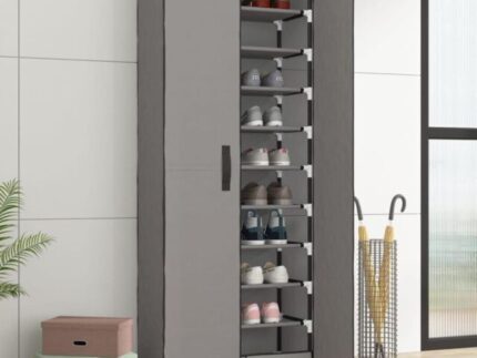 Shoe Cabinet Grey 60x30x166 cm Fabric