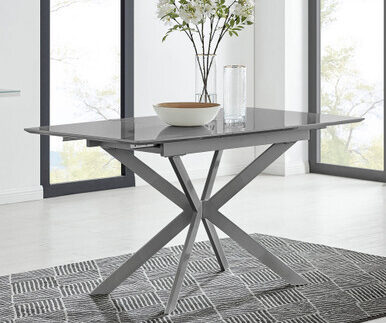Lira Rectangular Grey High Gloss and Metal Extending 6 Seater Dining Table