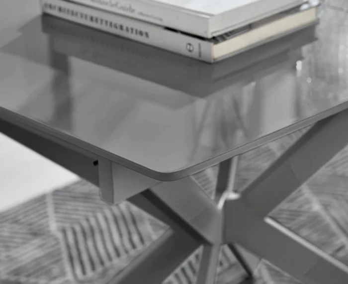 Lira Rectangular Grey High Gloss and Metal Extending 6 Seater Dining Table - Image 5