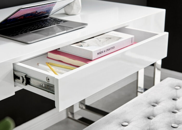 Cambridge Grey Velvet & Chrome Dressing Table and Stool Set - Image 3
