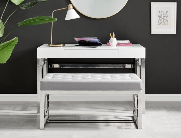 Cambridge Grey Velvet & Chrome Dressing Table and Stool Set - Image 2