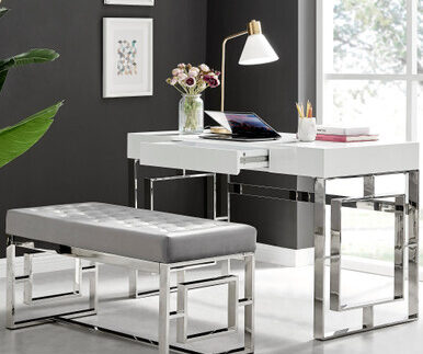 Cambridge Grey Velvet & Chrome Dressing Table and Stool Set