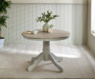 Bude Round Whitewashed and Light Grey Solid Wood 4 Seater Dining Table