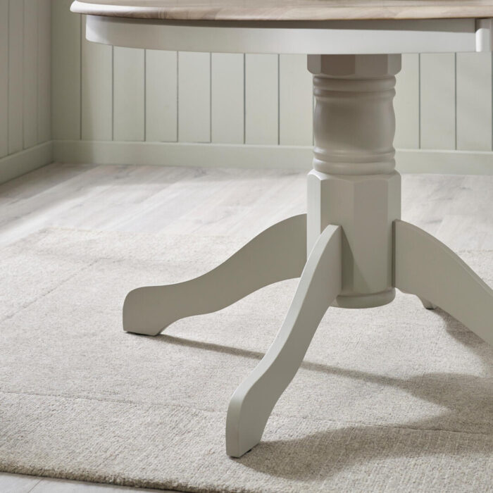 Bude Round Whitewashed and Light Grey Solid Wood 4 Seater Dining Table - Image 4