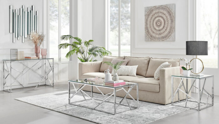 Amalfi Rectangular Glass and Silver Coffee Table - Image 2