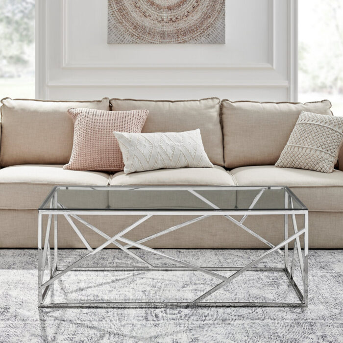 Amalfi Rectangular Glass and Silver Coffee Table - Image 4