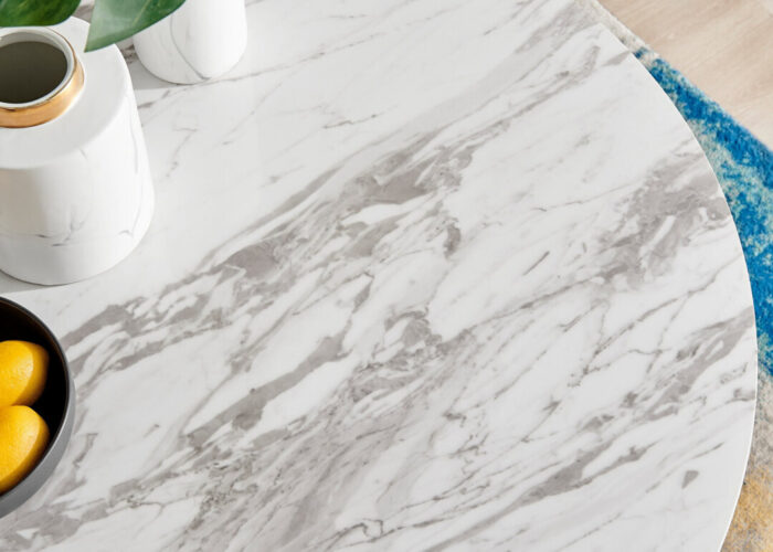 Novara Round White Marble Effect and Silver Metal 4 Seater Dining Table - Image 4