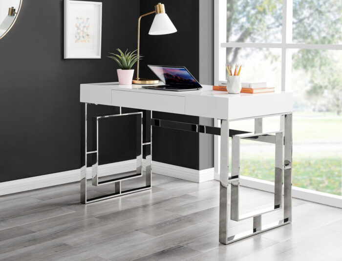 Cambridge Navy Velvet & Chrome Dressing Table and Stool Set - Image 3