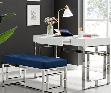 Cambridge Navy Velvet & Chrome Dressing Table and Stool Set