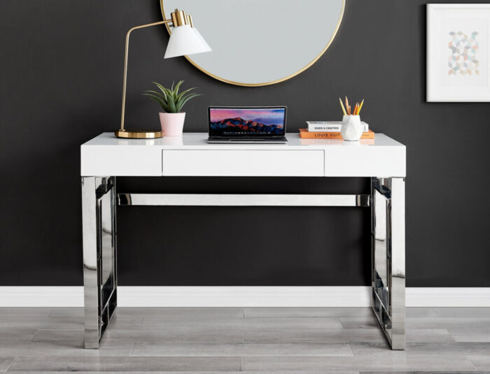 Cambridge Navy Velvet & Chrome Dressing Table and Stool Set - Image 2