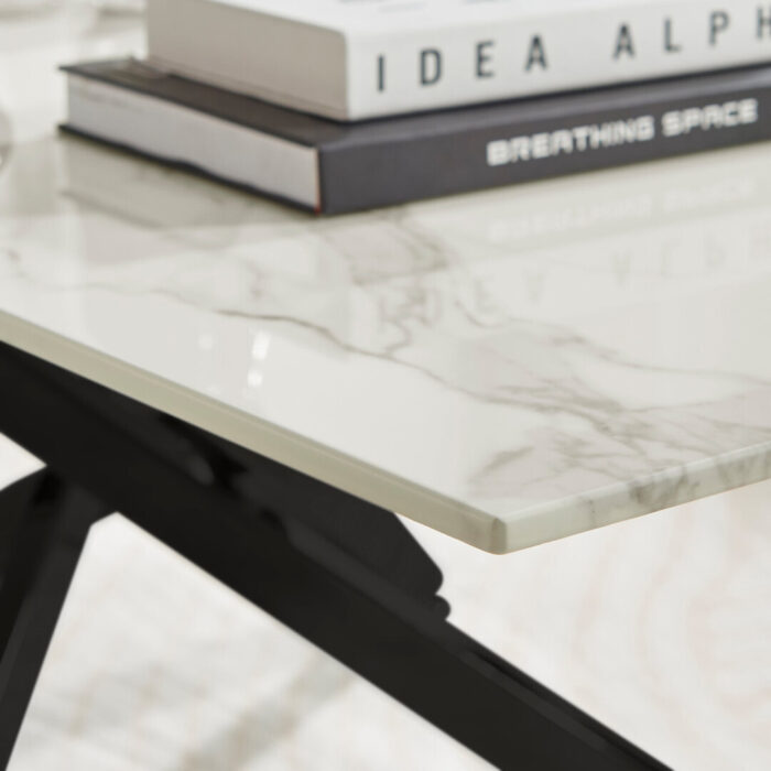 Leonardo Rectangular White Marble Glass and Black Coffee Table - Image 2