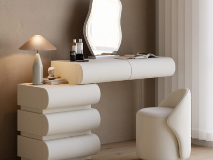 Modern White Makeup Vanity Set PU Leather Dressing Table