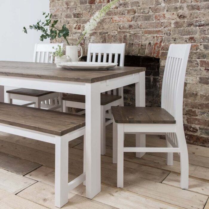 Hever Dining Table in White & Dark Pine - Image 4