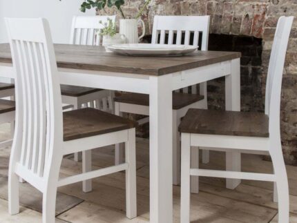 Hever Dining Table in White & Dark Pine