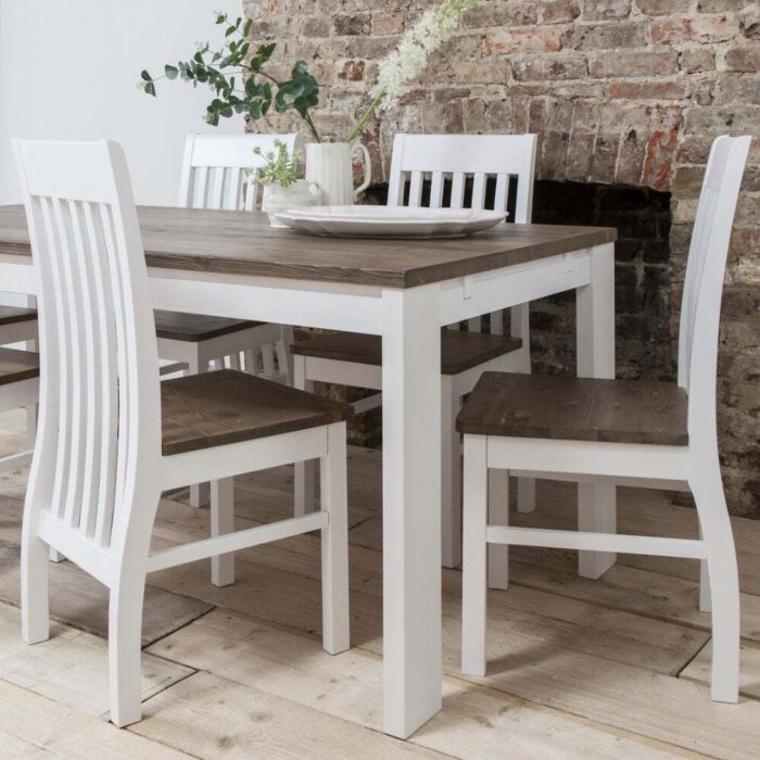 Hever Dining Table in White & Dark Pine