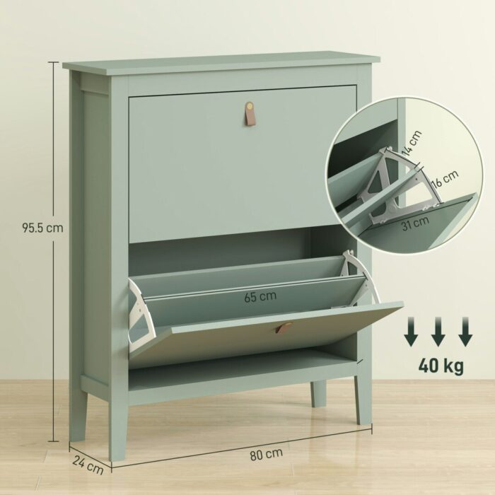 Rackhams 2 Drawer Shoe Cabinet with Flip Doors for Hallway - Image 3