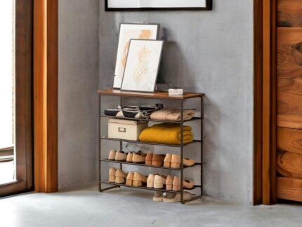 5-Tier Solid Wood Shoe Rack in Walnut – Entryway & Closet Storage