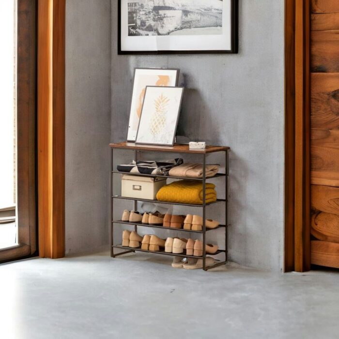 5-Tier Solid Wood Shoe Rack in Walnut – Entryway & Closet Storage