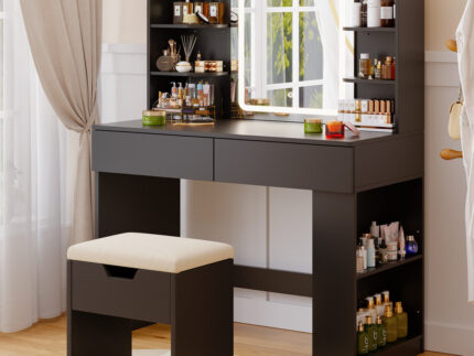 Dressing Table With LED Light Mirror 90cm Makeup Table With Stool