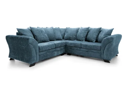 DARK BLUE FARROW CRUSHED CHENILLE CORNER SOFA