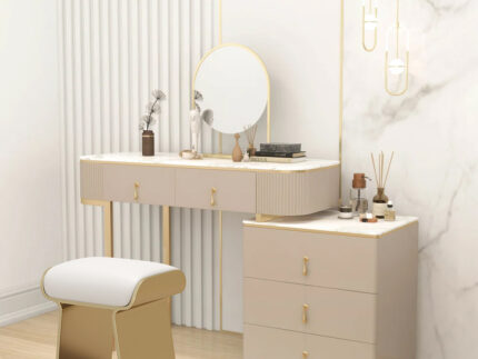 Makeup Vanity Extendable with 5-Drawer Dressing Table & Vanity Stool Set
