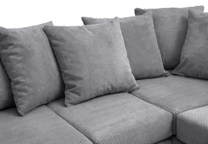 Light Gray Jumbo Cord Corner Sofa Grid-Textured - Image 4