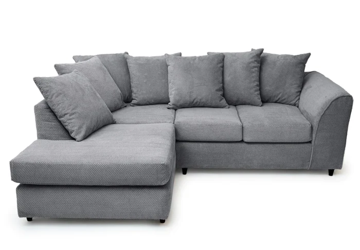 Light Gray Jumbo Cord Corner Sofa Grid-Textured - Image 9