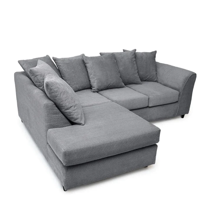 Light Gray Jumbo Cord Corner Sofa Grid-Textured - Image 7
