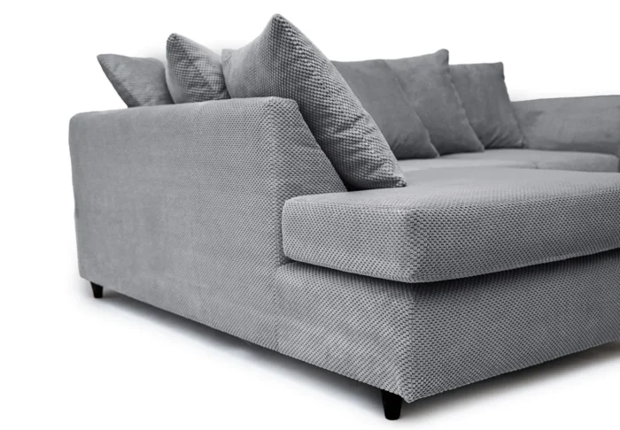 Light Gray Jumbo Cord Corner Sofa Grid-Textured - Image 6