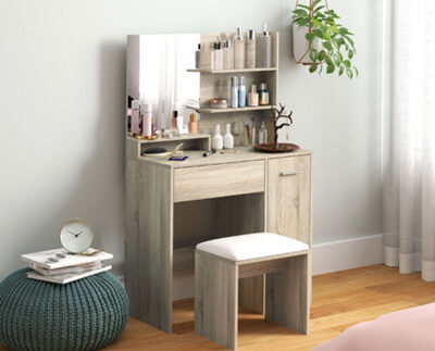 Homcom Dressing Table With Mirror And Stool, Makeup Desk For Bedroom