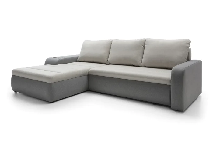 Mellow Fabric Corner Sofa Bed with Storage and Cup Holder - Image 8