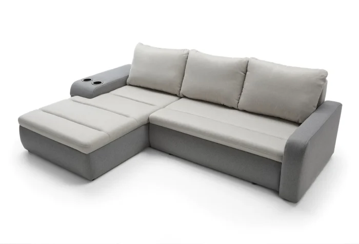 Mellow Fabric Corner Sofa Bed with Storage and Cup Holder - Image 7