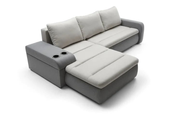 Mellow Fabric Corner Sofa Bed with Storage and Cup Holder - Image 6