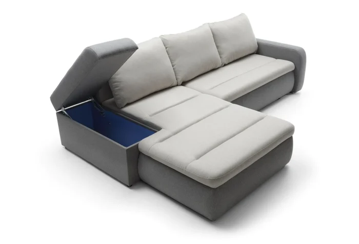 Mellow Fabric Corner Sofa Bed with Storage and Cup Holder - Image 5