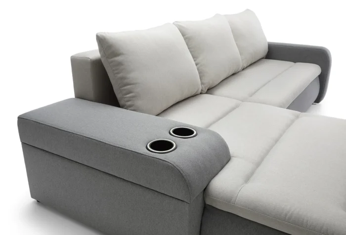 Mellow Fabric Corner Sofa Bed with Storage and Cup Holder - Image 3