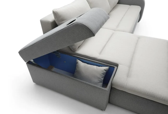 Mellow Fabric Corner Sofa Bed with Storage and Cup Holder - Image 2