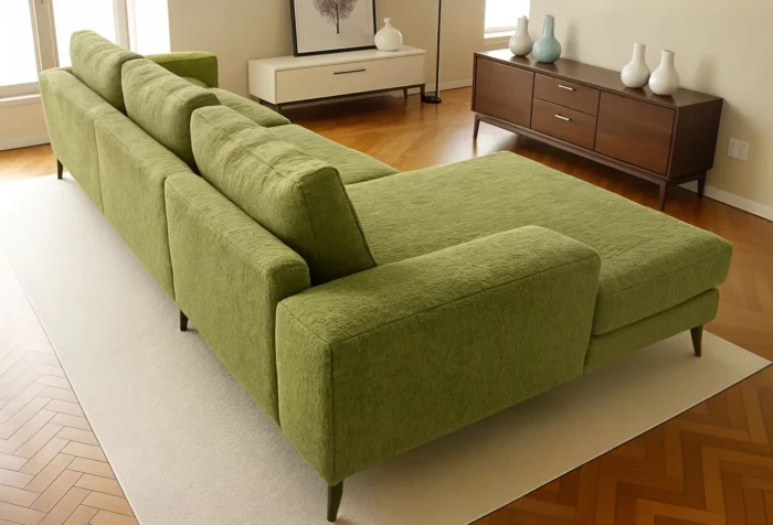 Venice Basket Weave Corner Sofa | Olive Green - Image 2